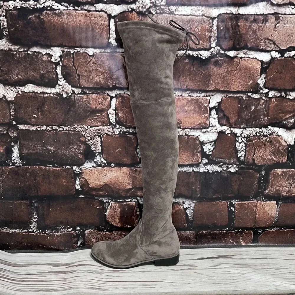 ABCD Boots Kaitlyn Pan Over the Knee Tie Brown Microsuede Size 6